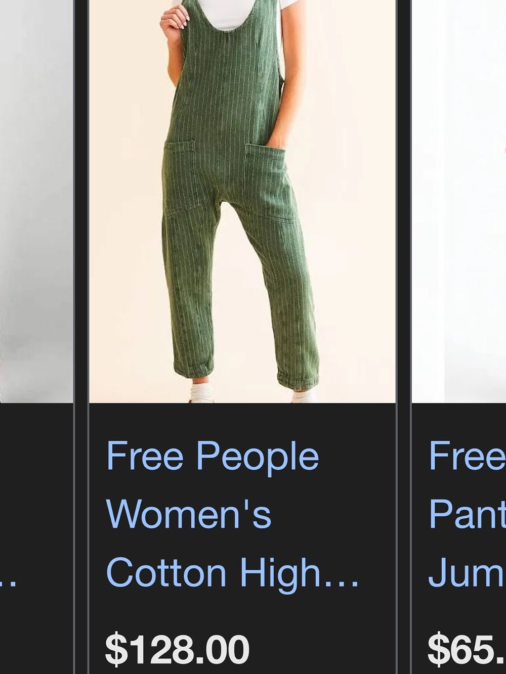 Free People high rolled Olive Green Corduroy Jumpsuit
